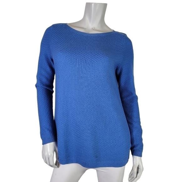 Talbots WMS Small Sweater Basket Weave Coastal Blue Lightweight Boat Neck - Picture 1 of 11